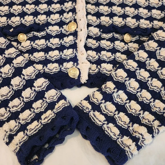 J. Crew Cream and Navy Cardigan Sweater - Picture 6 of 15